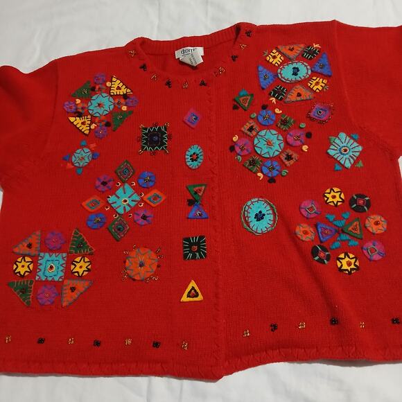 VTG Elements Exclusively Spiegel Women's Med Felted Cardigan Red Long-Sleeved - Picture 3 of 16